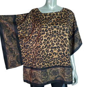 Beverly‎ Drive Poncho Top Plus Size 1X Leopard Kimono Sleeve Pullover Brown